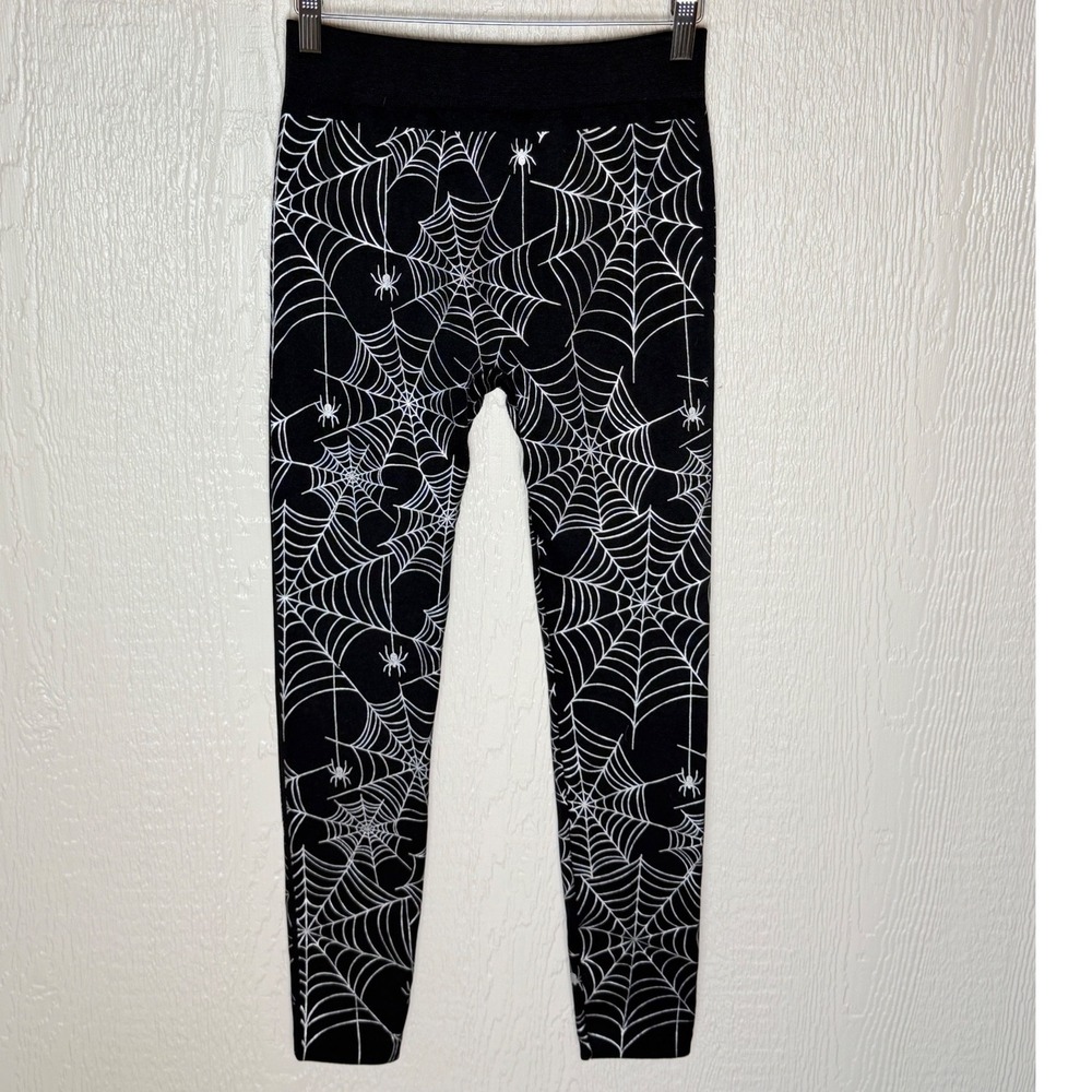 French Laundry Spider Web Print Leggings Black White Halloween Goth Womens S/M